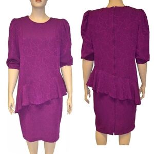 Amato Vintage 80s Purple Peplum Cocktail Party Dress sz 16